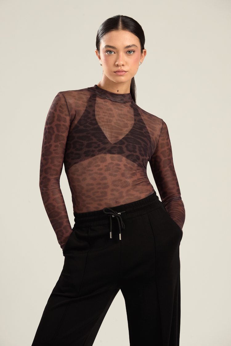 Open Era — BLUSA MANGA LONGA EM TULE ANIMAL PRINT